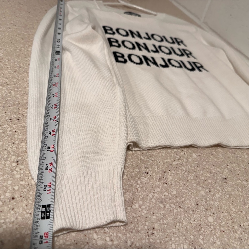 KARL LAGERFELD Black & White Bonjour Pullover Sweater Crewneck Cotton 93% EUC M - Picture 10 of 16